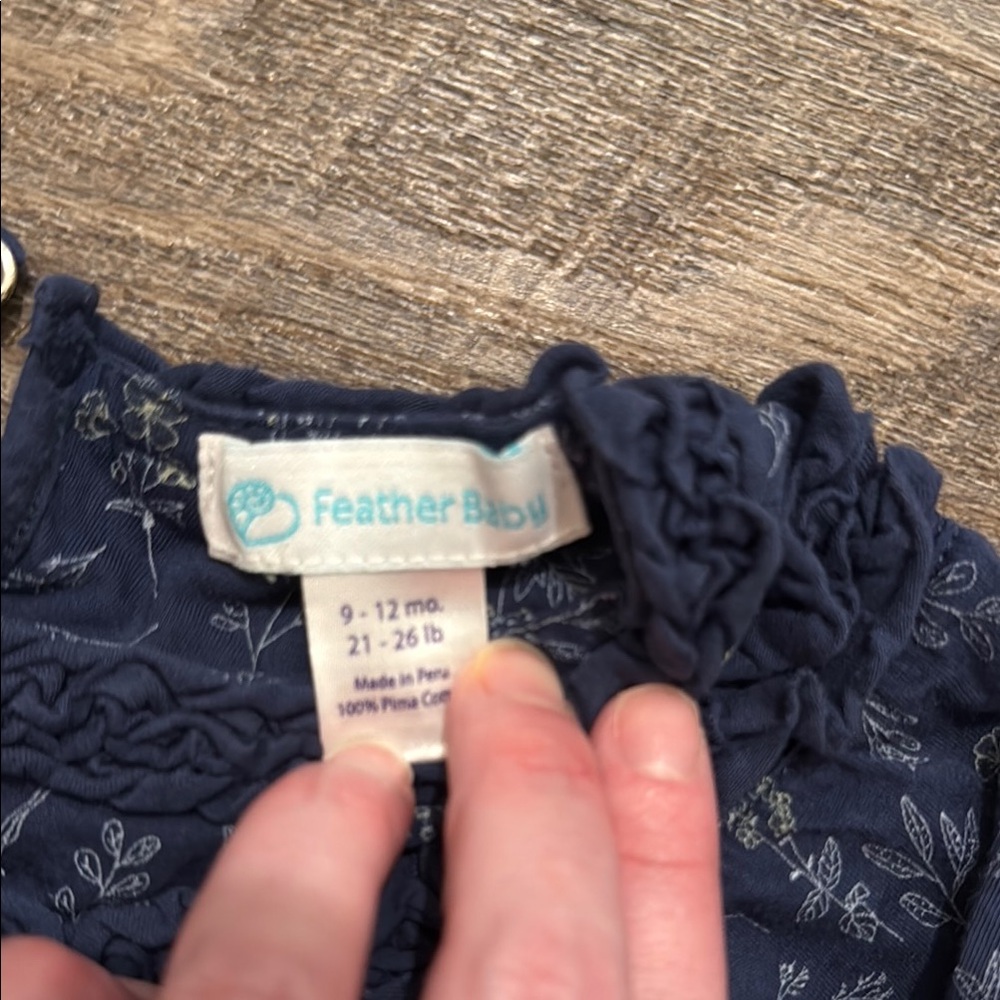Feather Baby 100% Pima Cotton Long Sleeve Ruffled Floral Romper in Midnight Blue - Picture 2 of 9
